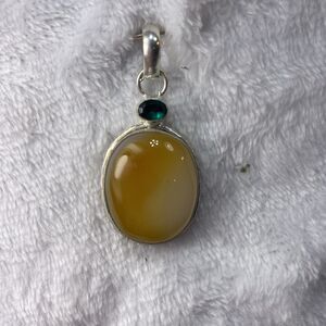 Botswana Green Agate Vintage Style 925 Sterling Silver Pendant 2.17" T80